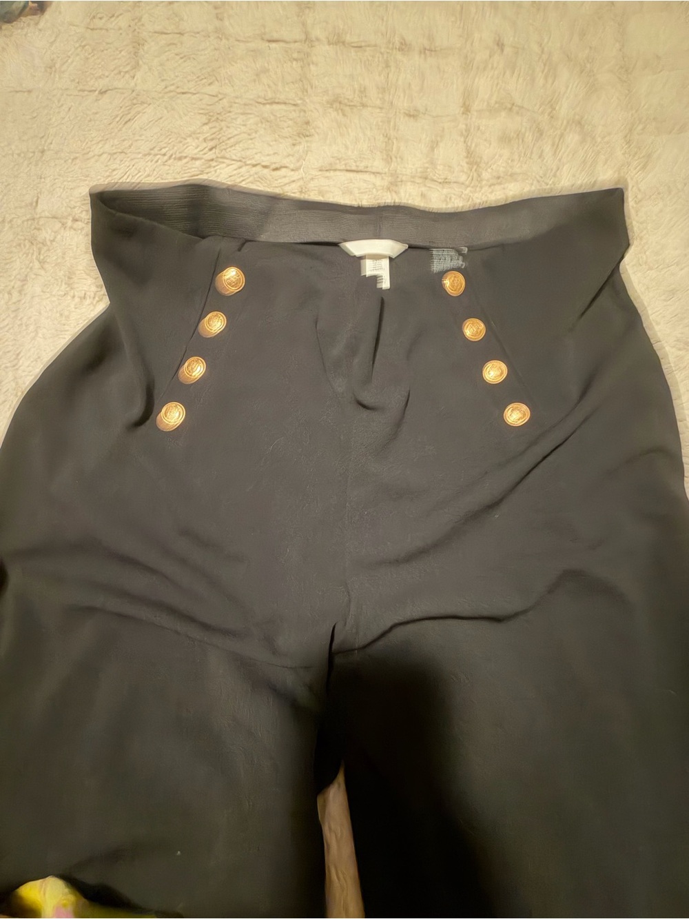 H&M Black High-Rise Trousers with Gold Button Accents